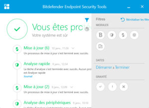 Bitdefender interface état de la protection en fonction des modules actives - ACAS