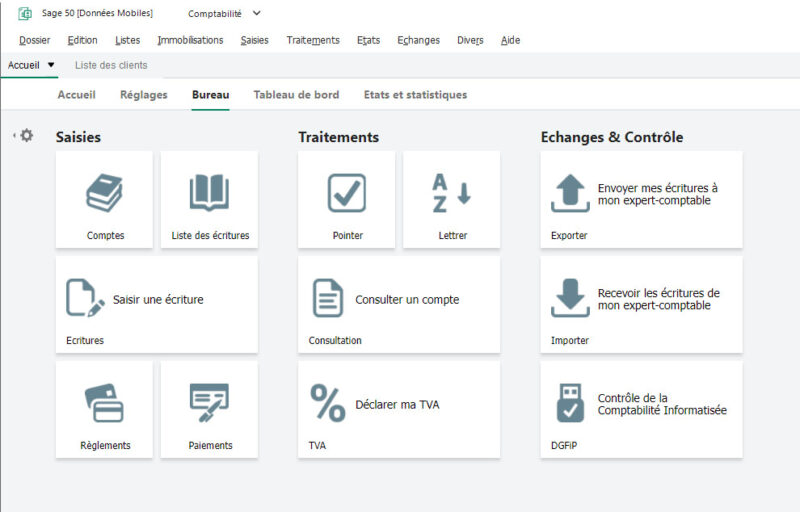 Sage 50cloud Ciel Comptabilité tableau de bord