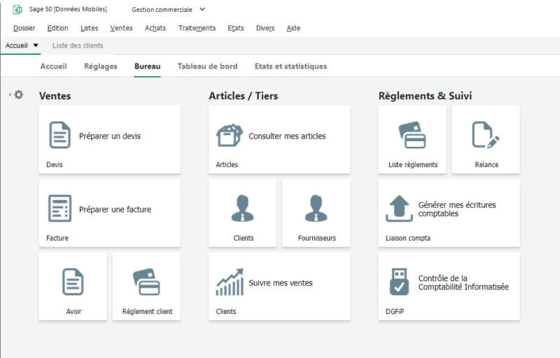 Sage 50cloud Ciel Gestion Commerciale tableau de bord